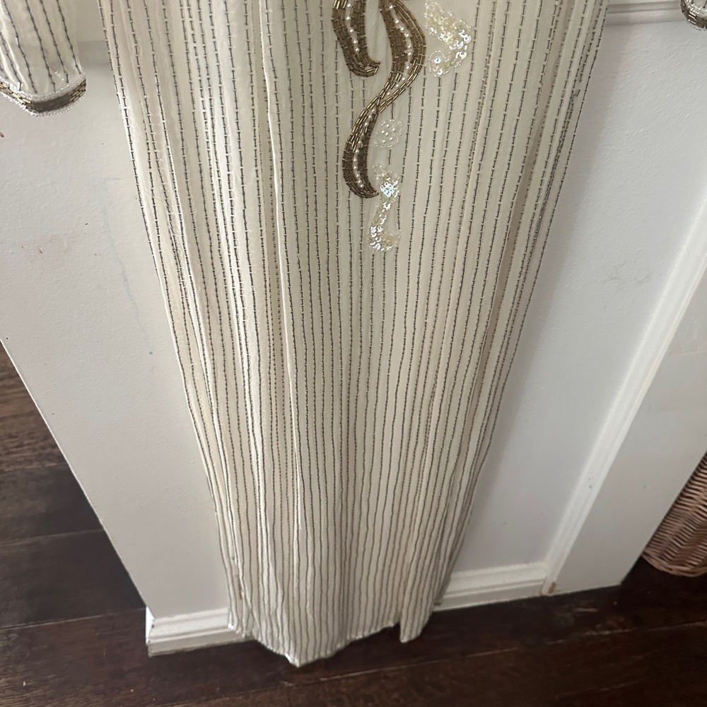 Vintage Alyce Designs Silk White and Gold Beaded Gown - Picture 12 of 13